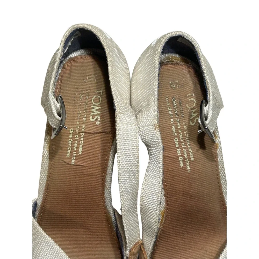 TOMS Cream Ankle Strap Woven Cork Wedge Sandals Size 8 1000251216